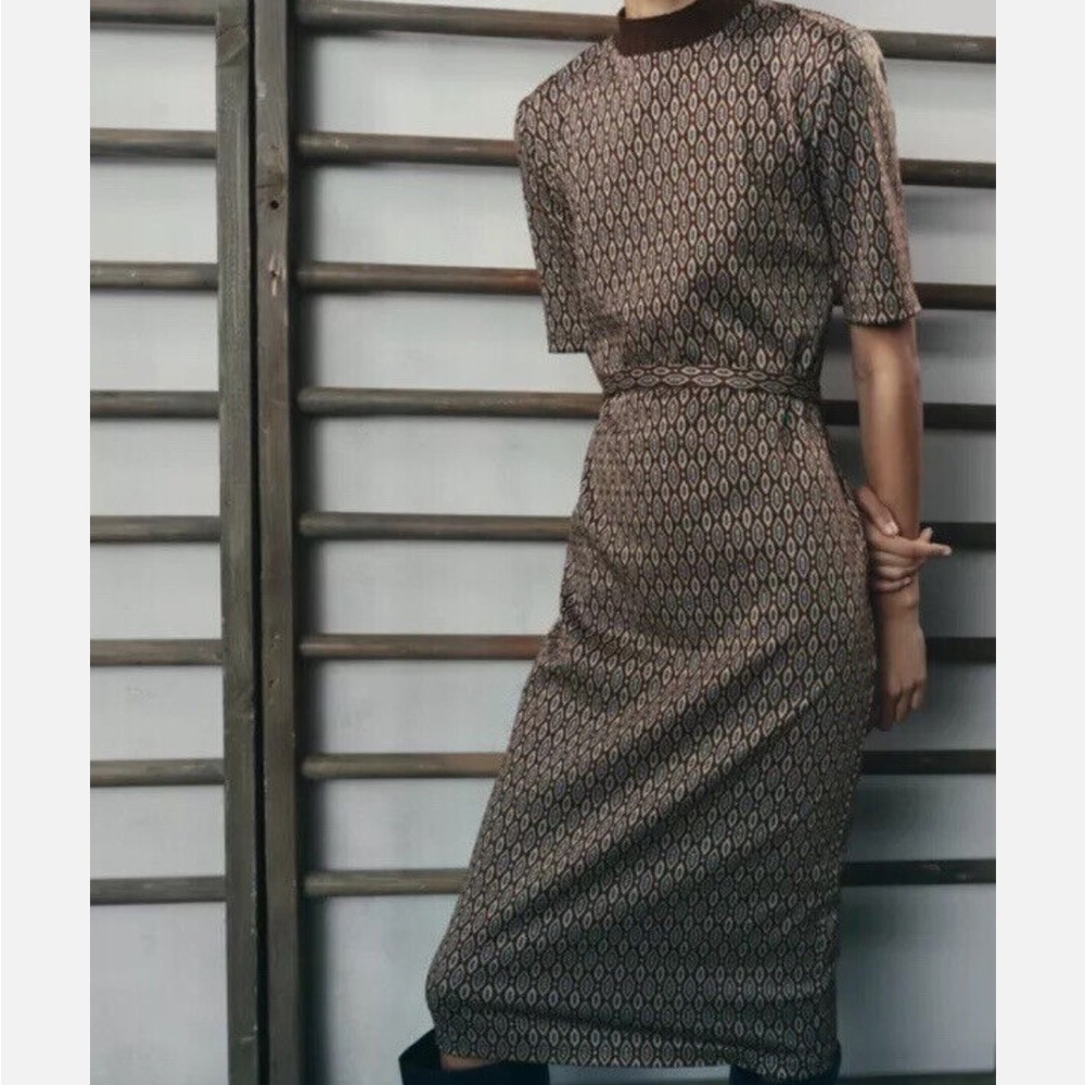Zara Geometric Knit Print Midi Dress Size Small